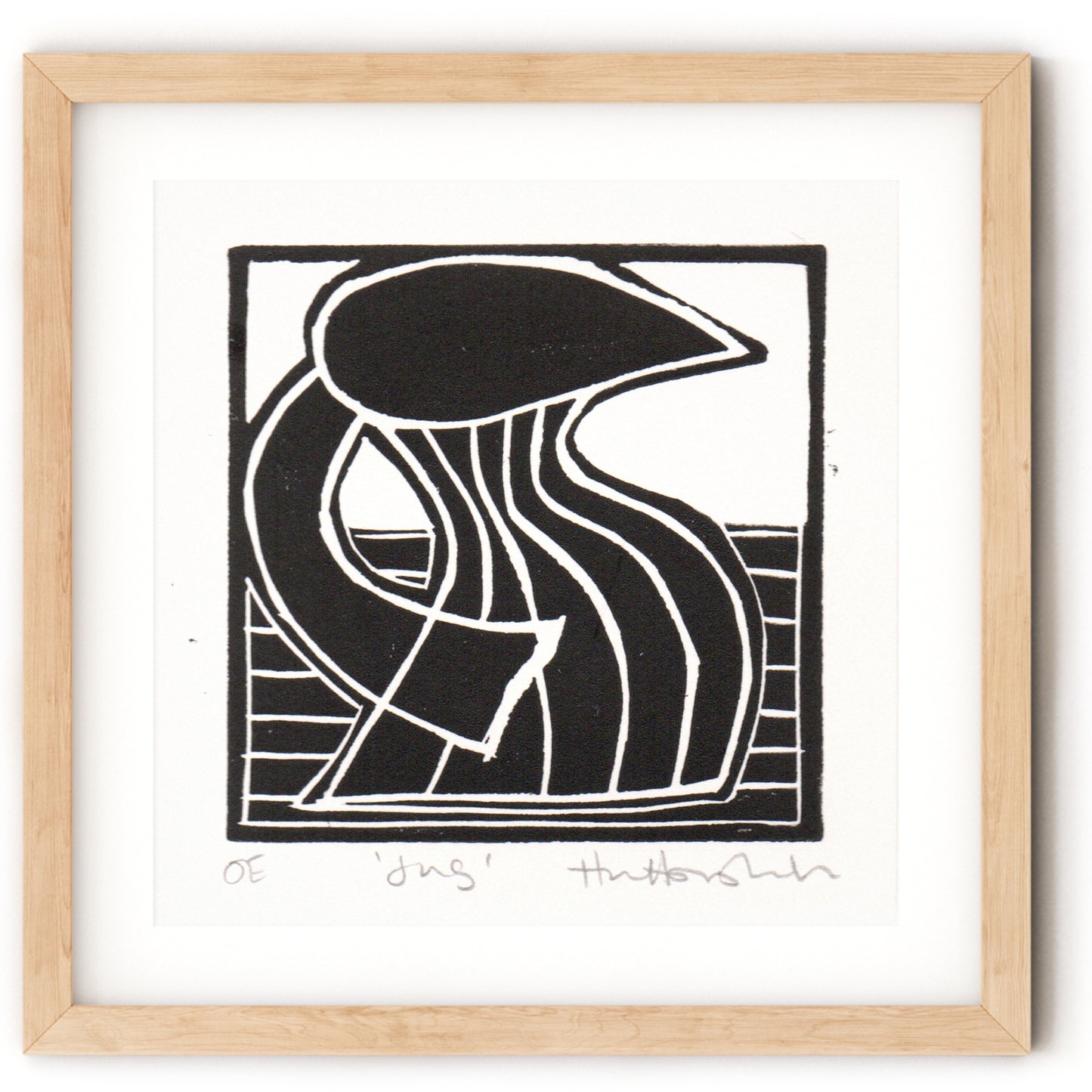 Jug Lino Print shown in square wooden frame