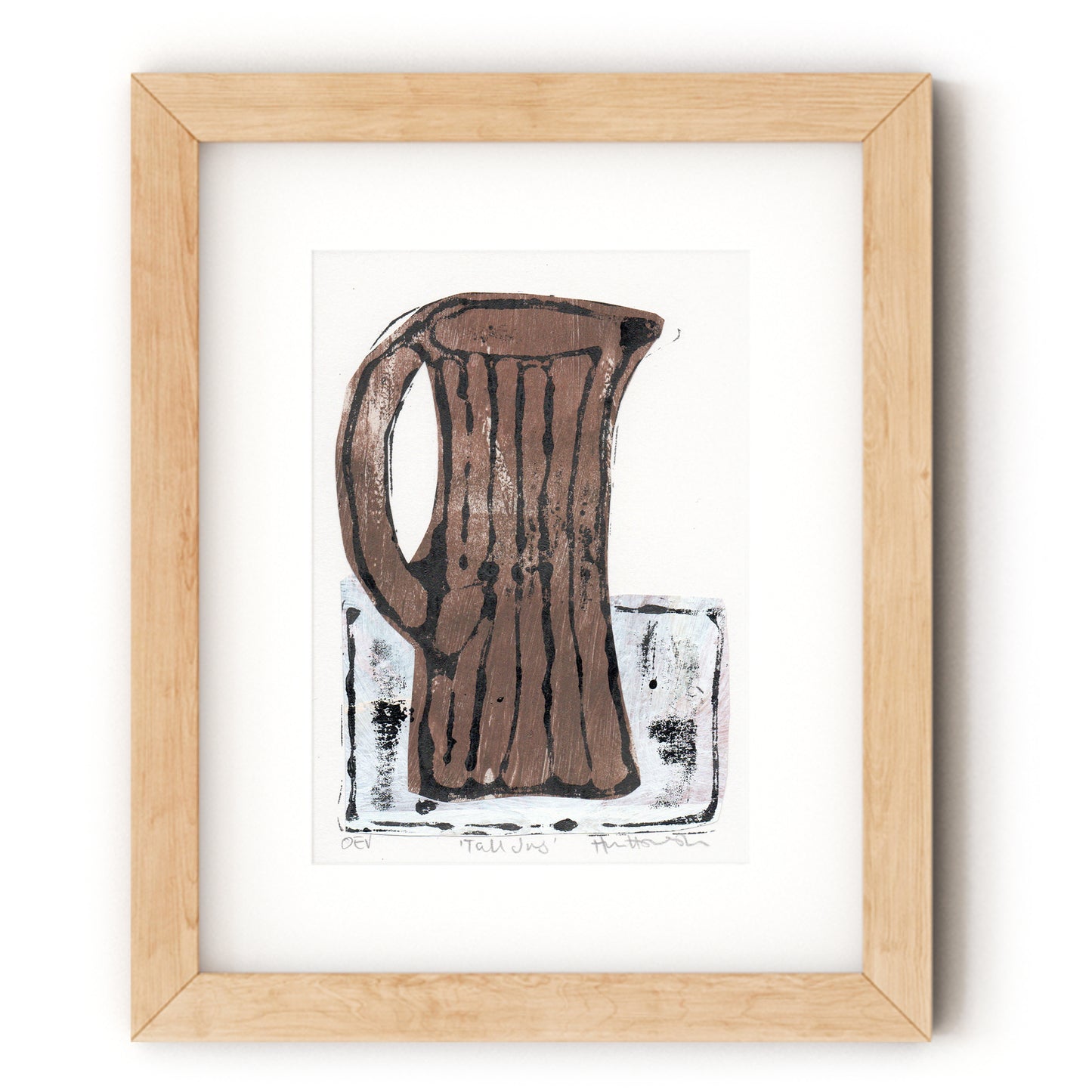 Tall Jug - Brown shown in wood frame