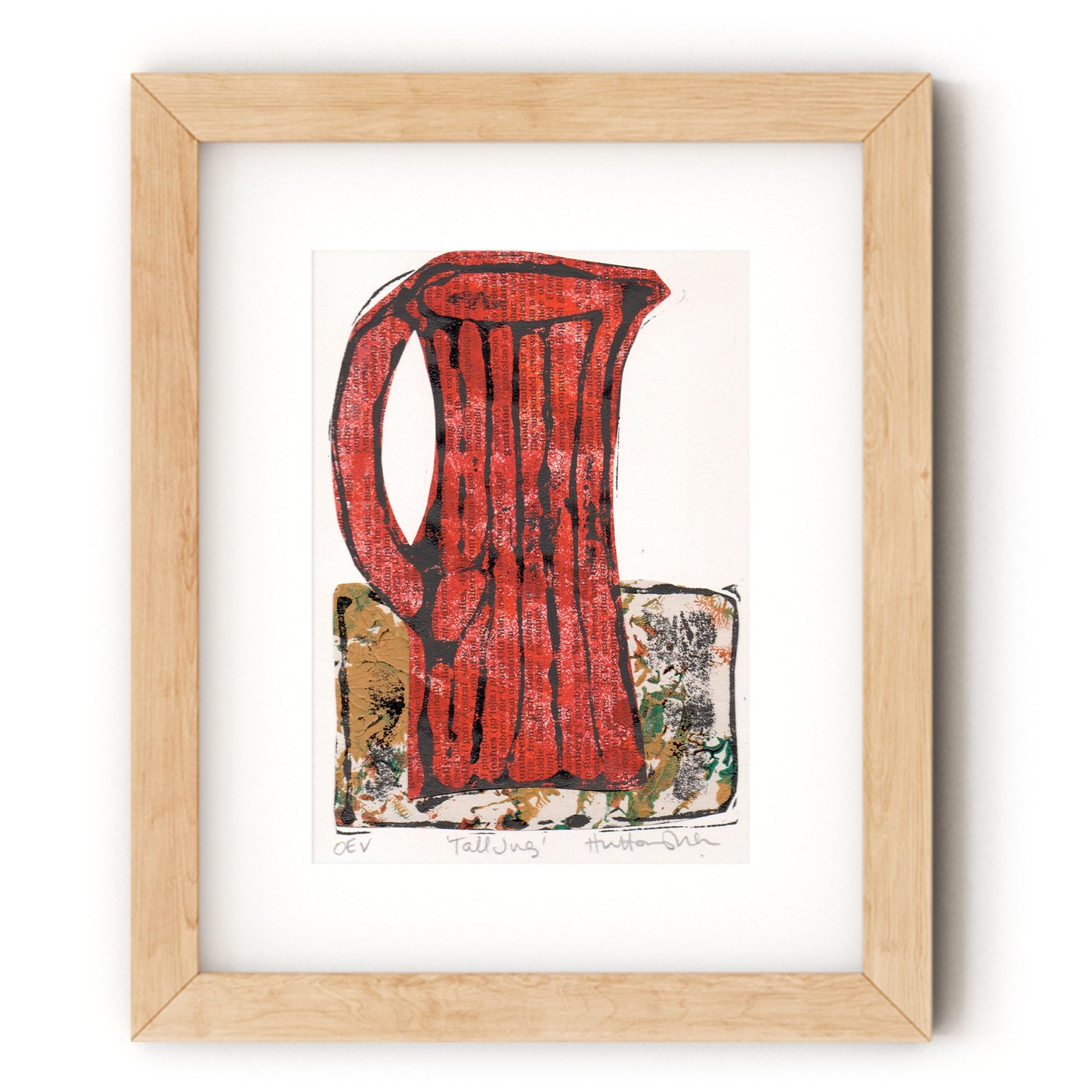 Tall Jug - Red shown in wood frame