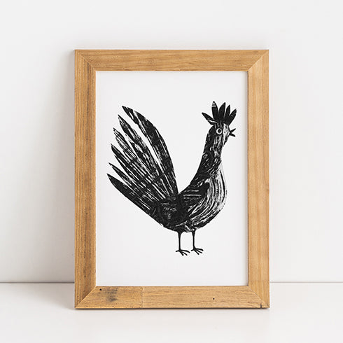 Chicken Postcard - one of four designs - shown framed.  Frame not included in sale