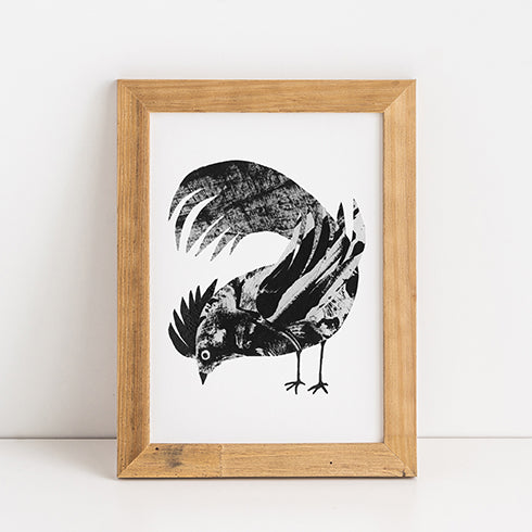 Chicken Postcard - one of four designs - shown framed.  Frame not included in sale