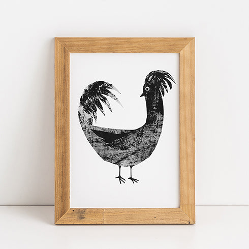 Chicken Postcard - one of four designs - shown framed.  Frame not included in sale