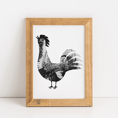 Chicken Postcard - one of four designs - shown framed.  Frame not included in sale