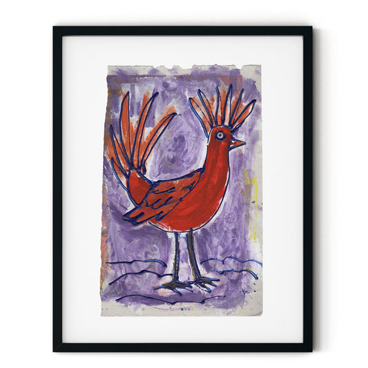 Flame Bird Painting shown in black frame