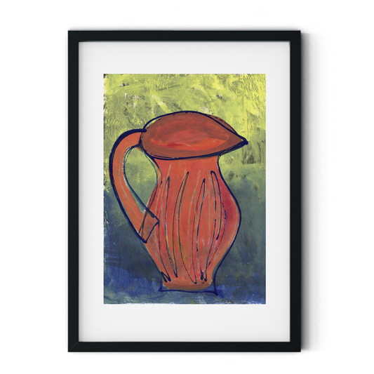 Orange Sgraffito Jug shown in black frame