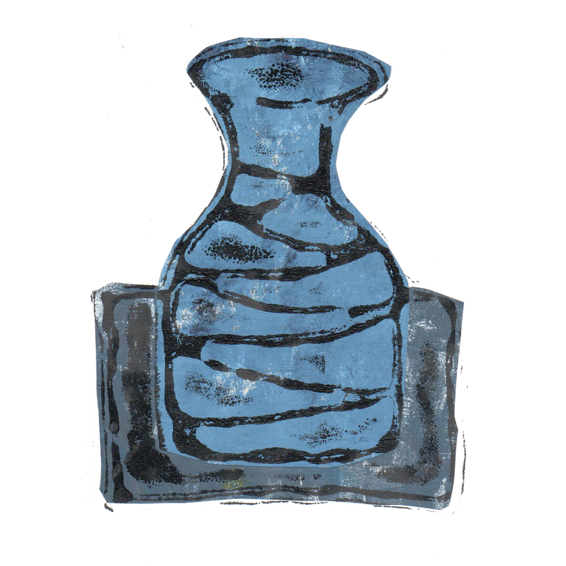 Relief print of bottle vase printed with black ink over chine-collé