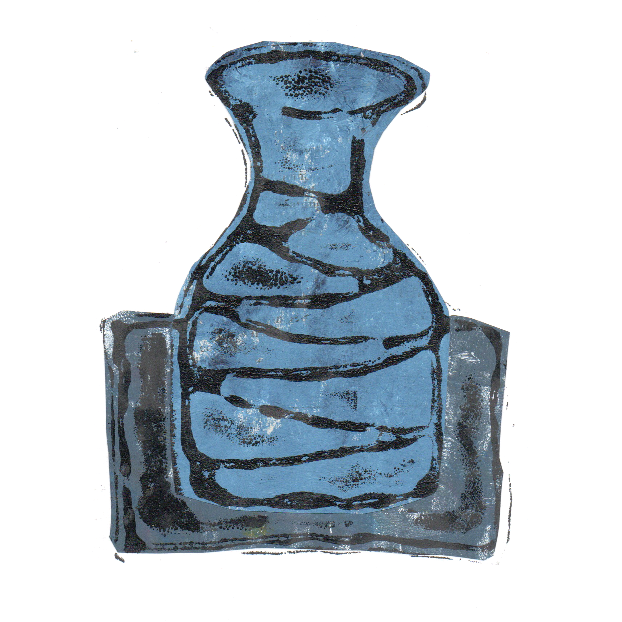 Relief print of bottle vase printed with black ink over chine-collé