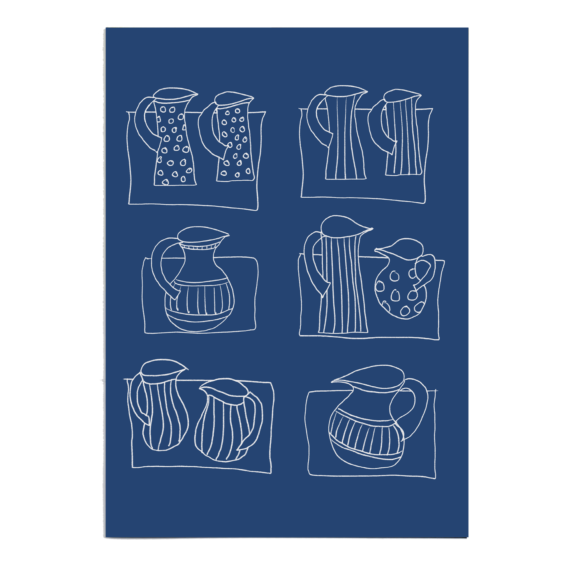 Wonky Jugs Blue greetings card front